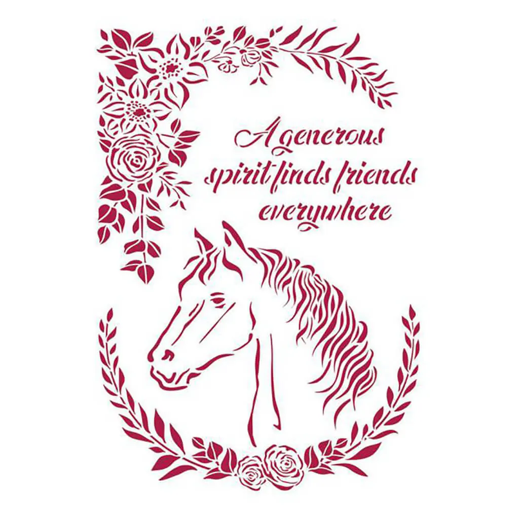 Romantic Horses, Horse with Flowers Stencil, 8.27in x 11.69in