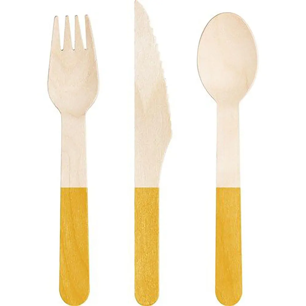 Wooden Cutlery Assorted 24ct, School Bus Yellow