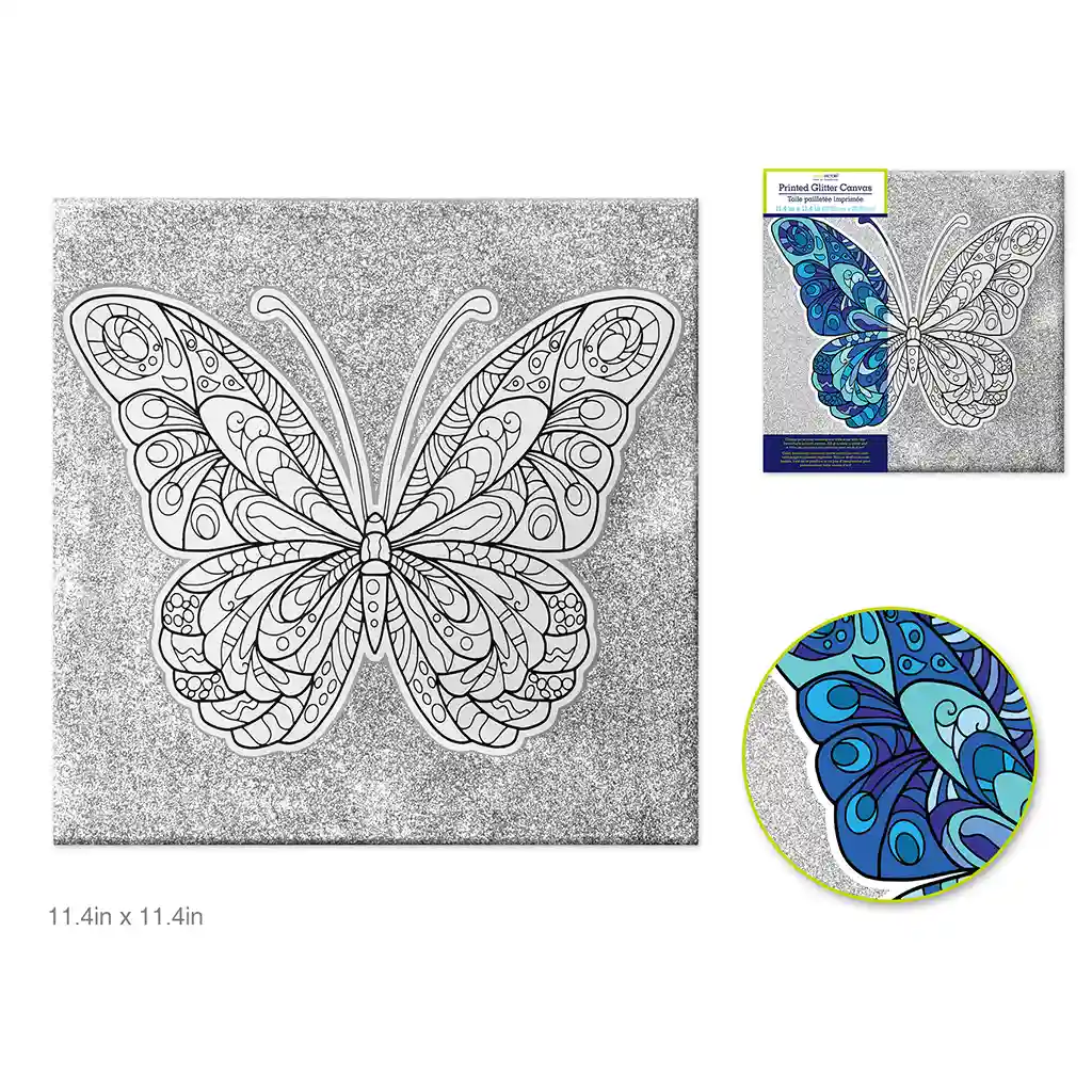 Stretch Artist Printed Canvas: 11.4in X 11.4in Glitter Primed Back-Stapled Butterfly
