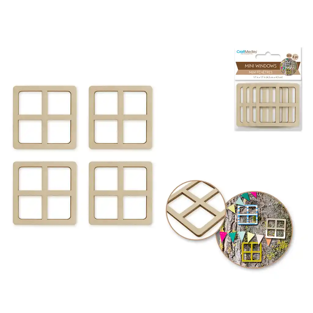 Wood Craft: 1.7in Diy Mini Window 4pc Square