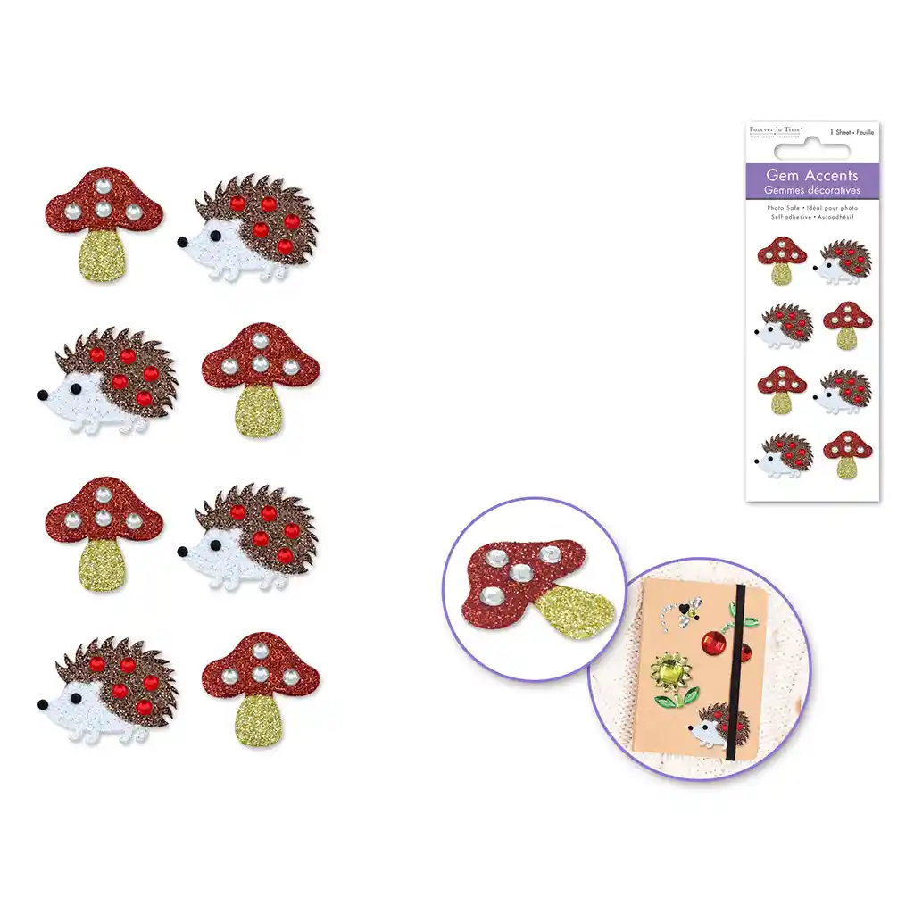 Paper Craft Sticker: 3D Themed Gembellishments Hedgehog & Mushroom