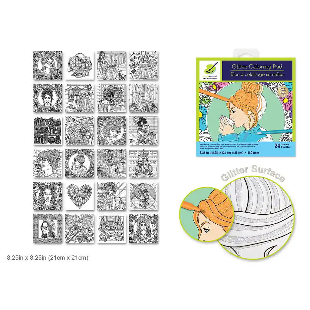Color Factory: Glitter Coloring Pad 8.25in X 8.25in 180Gsm 24Sht Glamorous