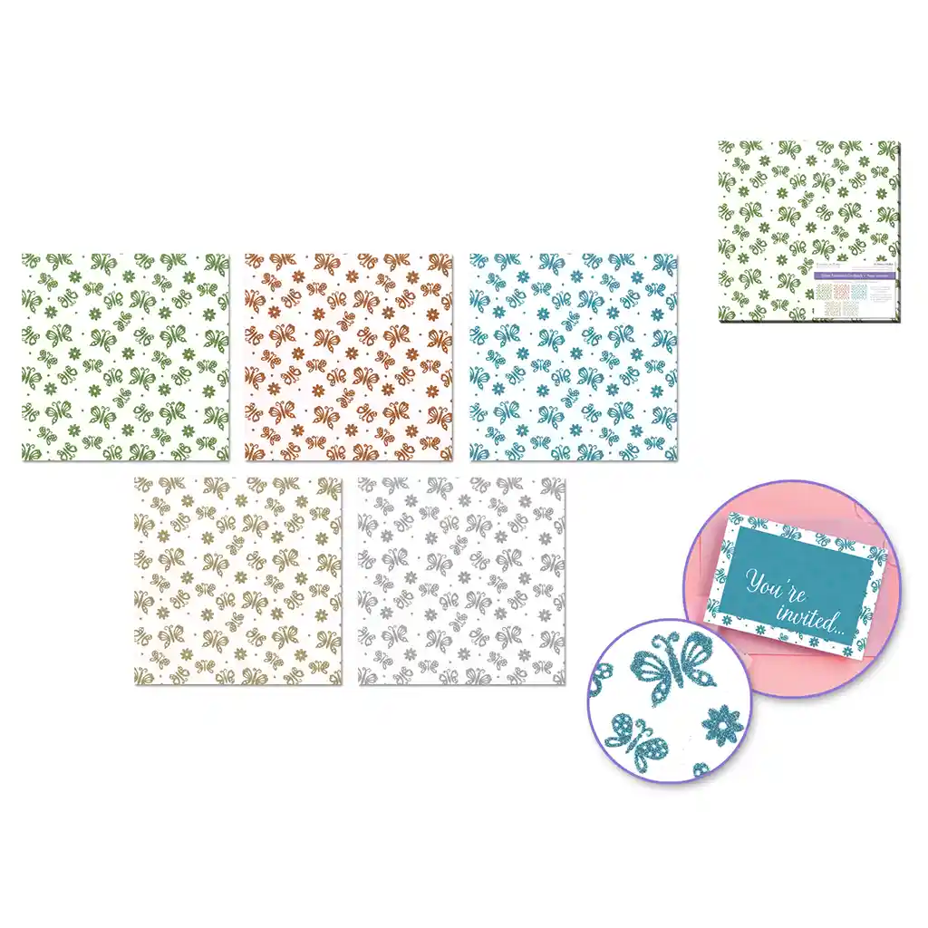 Scrapbook Paper: 12in X12in Glitter Cardstock 250Gsm Asst 5Col Butterfly Bling