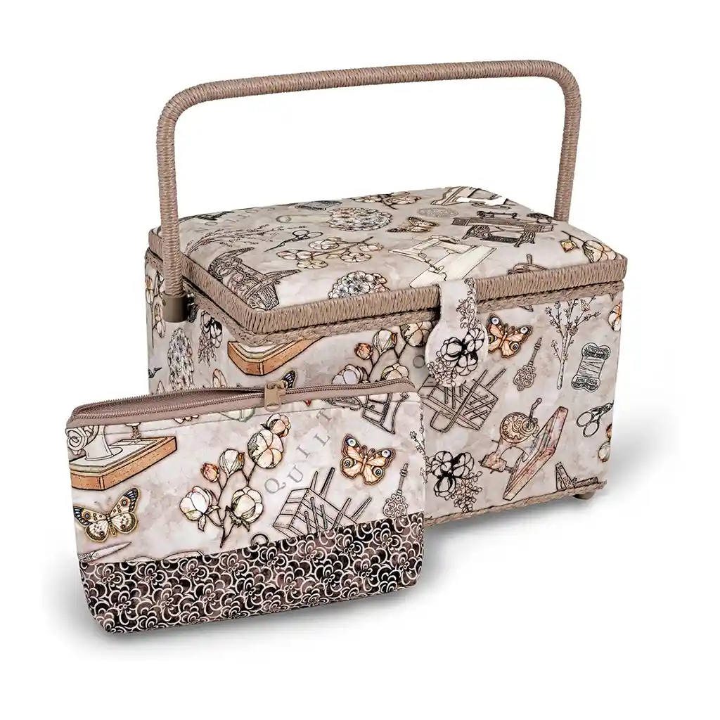 Large Rectangle Taupe Basket, Neautral Sewing