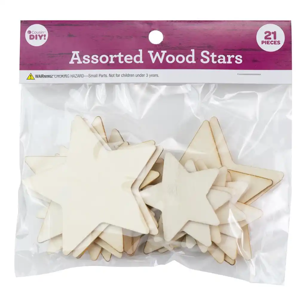 Wood Stars 21/Pkg Assorted