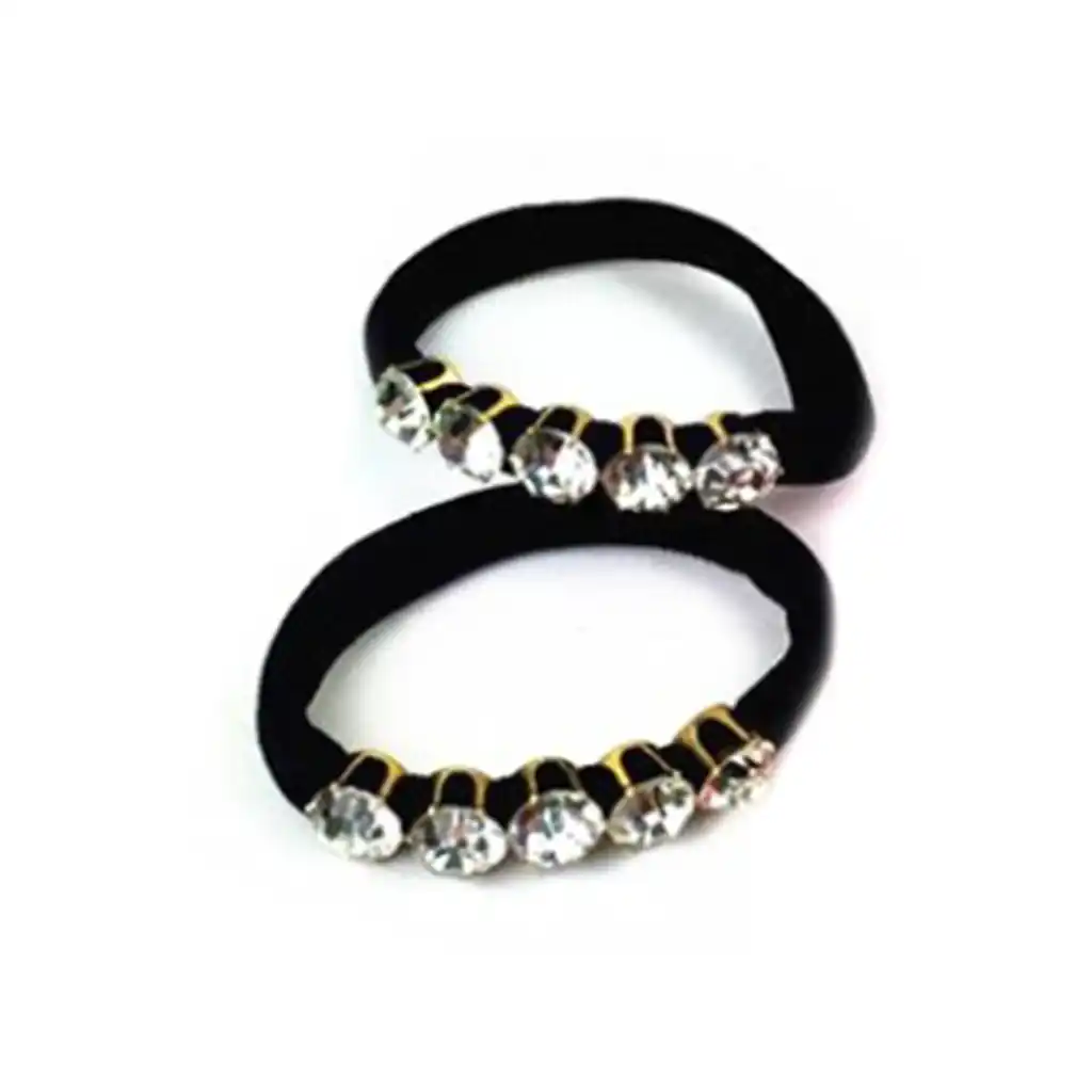 Rhinestone Elastic & Bracelet Set of 2, Black