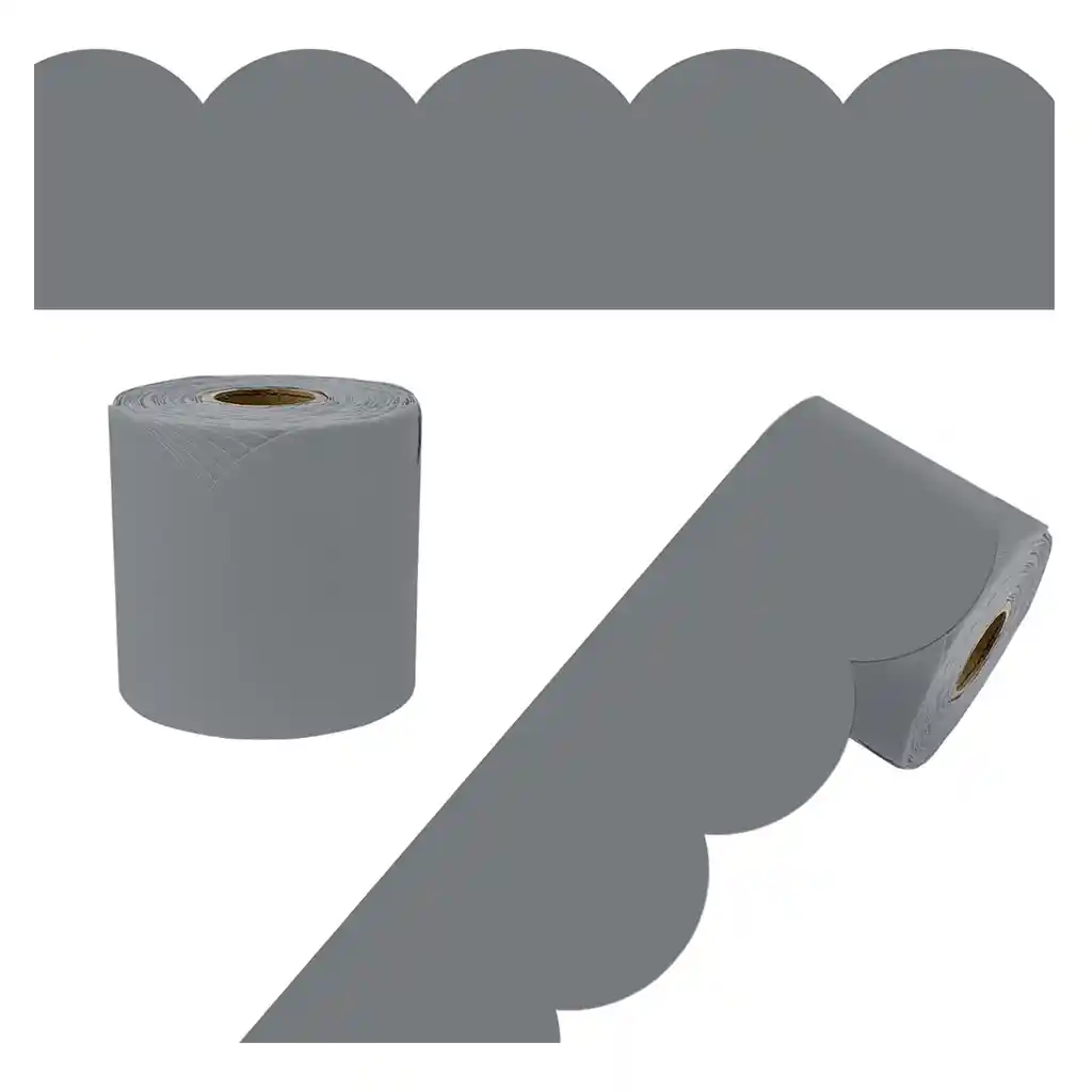 Steel Gray Rolled Scalloped Bulletin Board Borders, 65ft