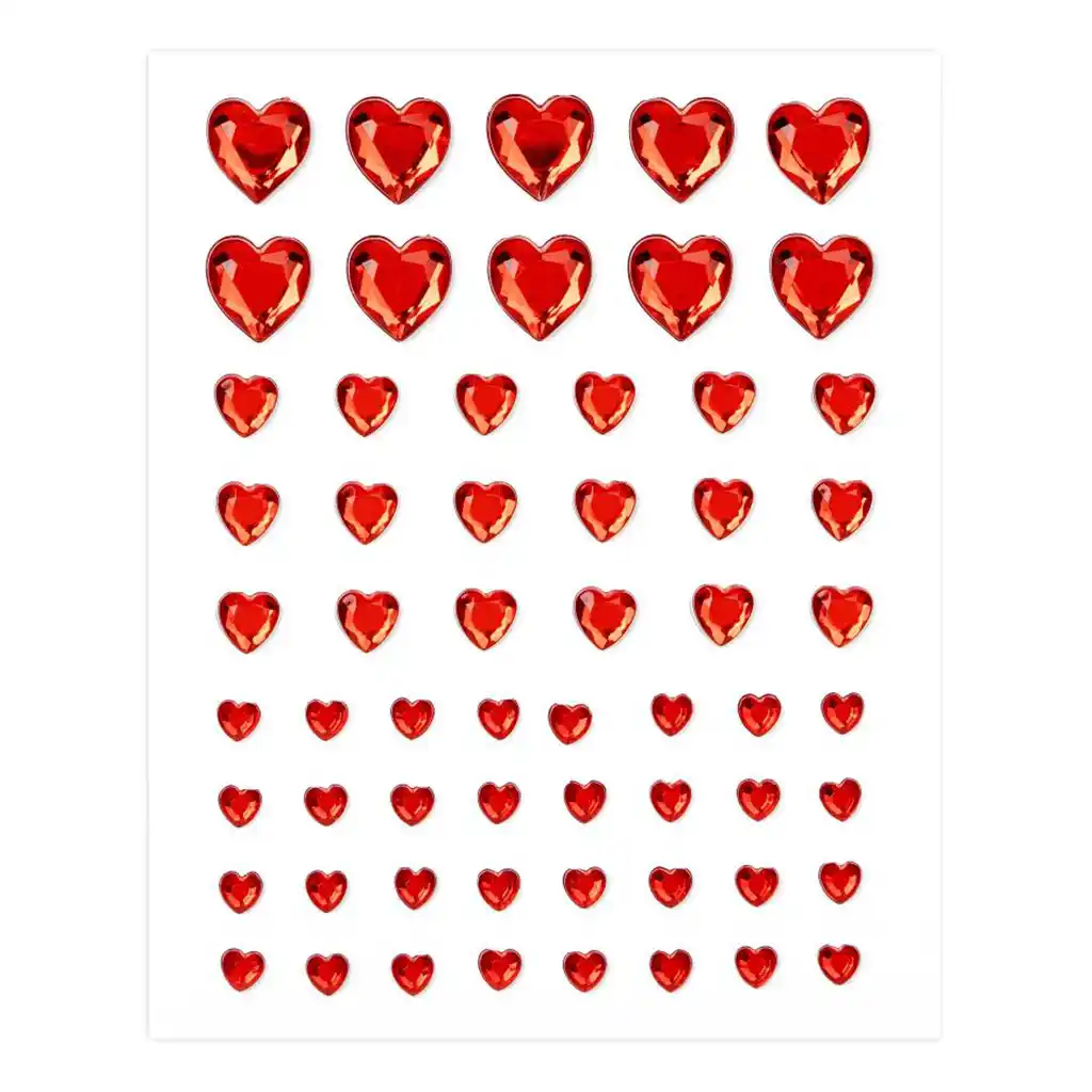 Adhesive Rhinestones 60/Pk, Red Heart
