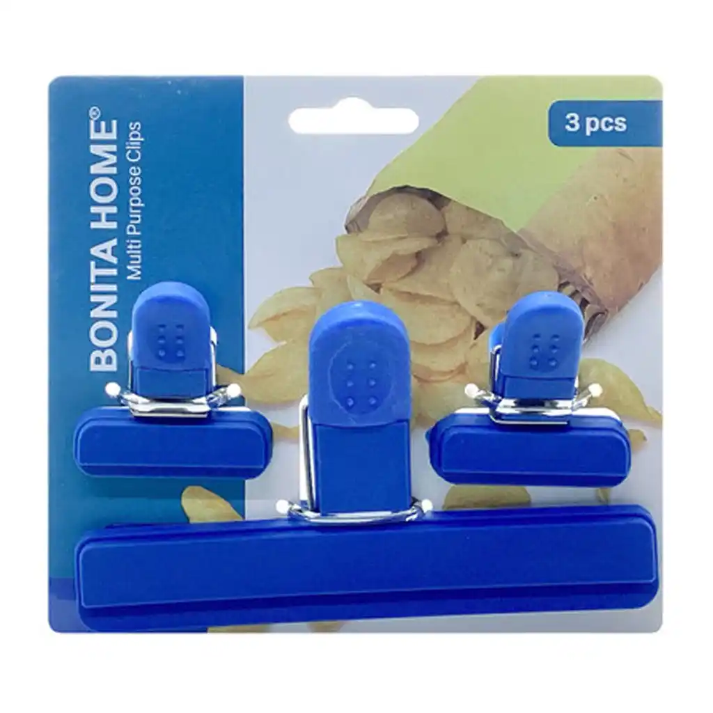 Food Bag Clips 3ct 1.5In & 4.7in, Blue