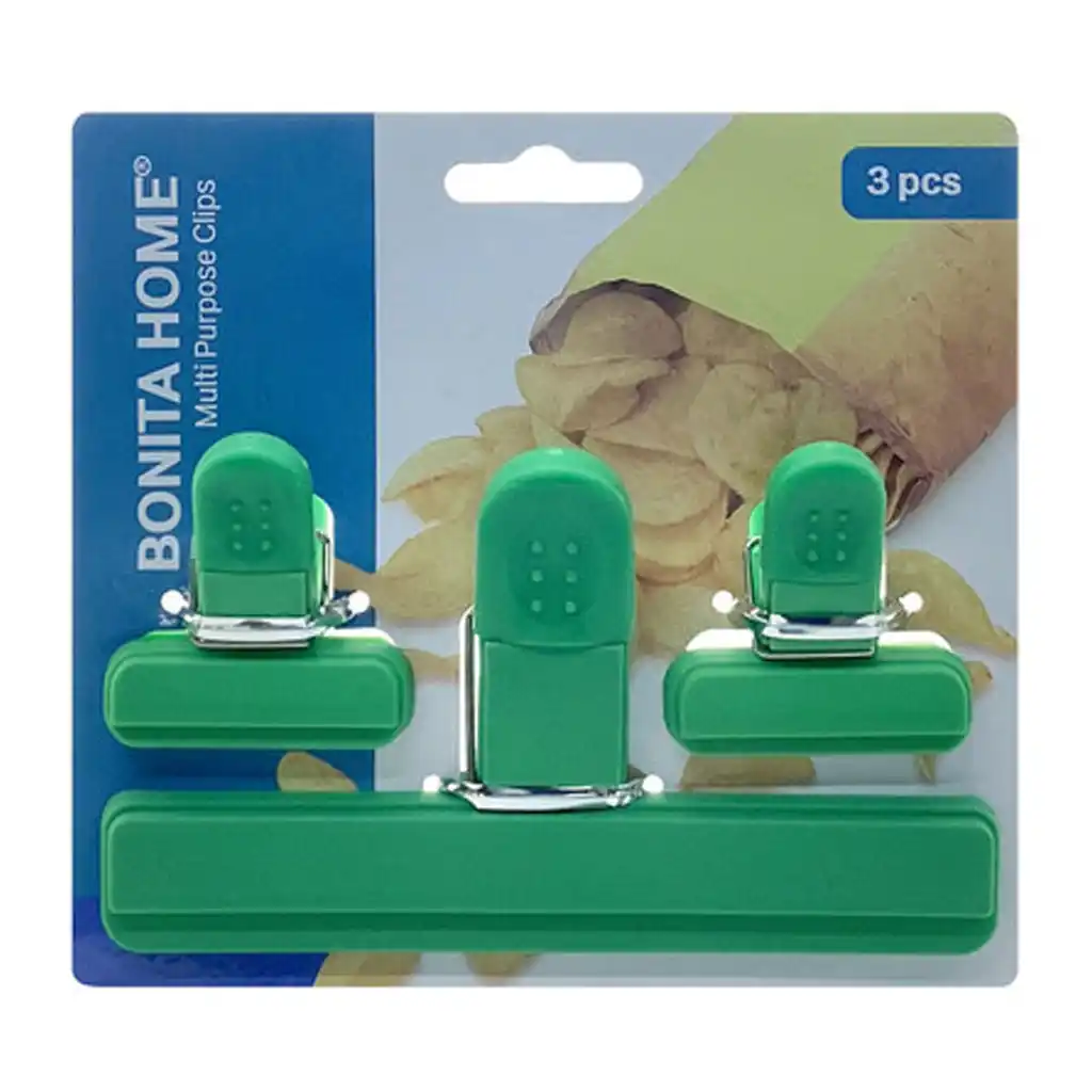 Food Bag Clips 3ct 1.5In & 4.7in, Green