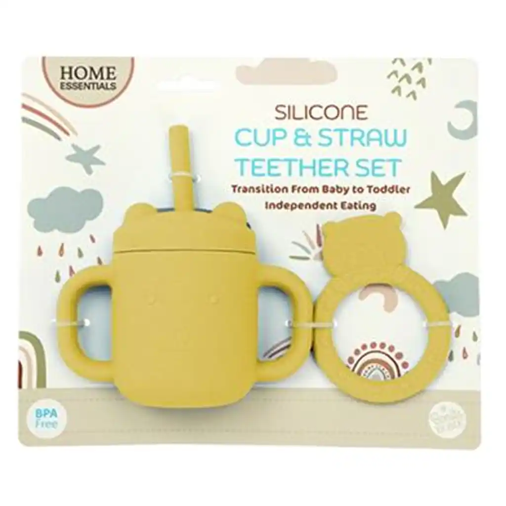 Bh Silicone Cup Straw & Teether Set, Yellow
