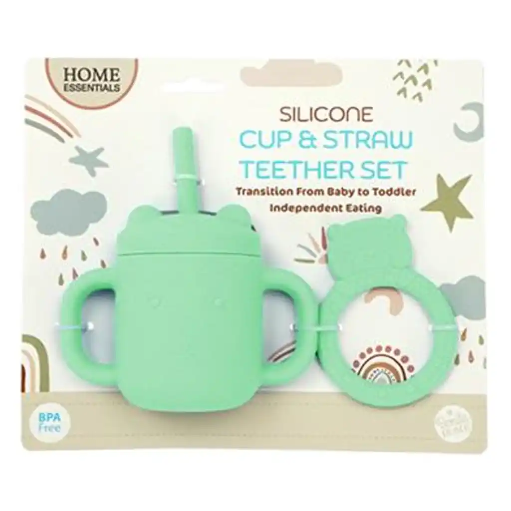 Bh Silicone Cup Straw & Teether Set, Lime Green