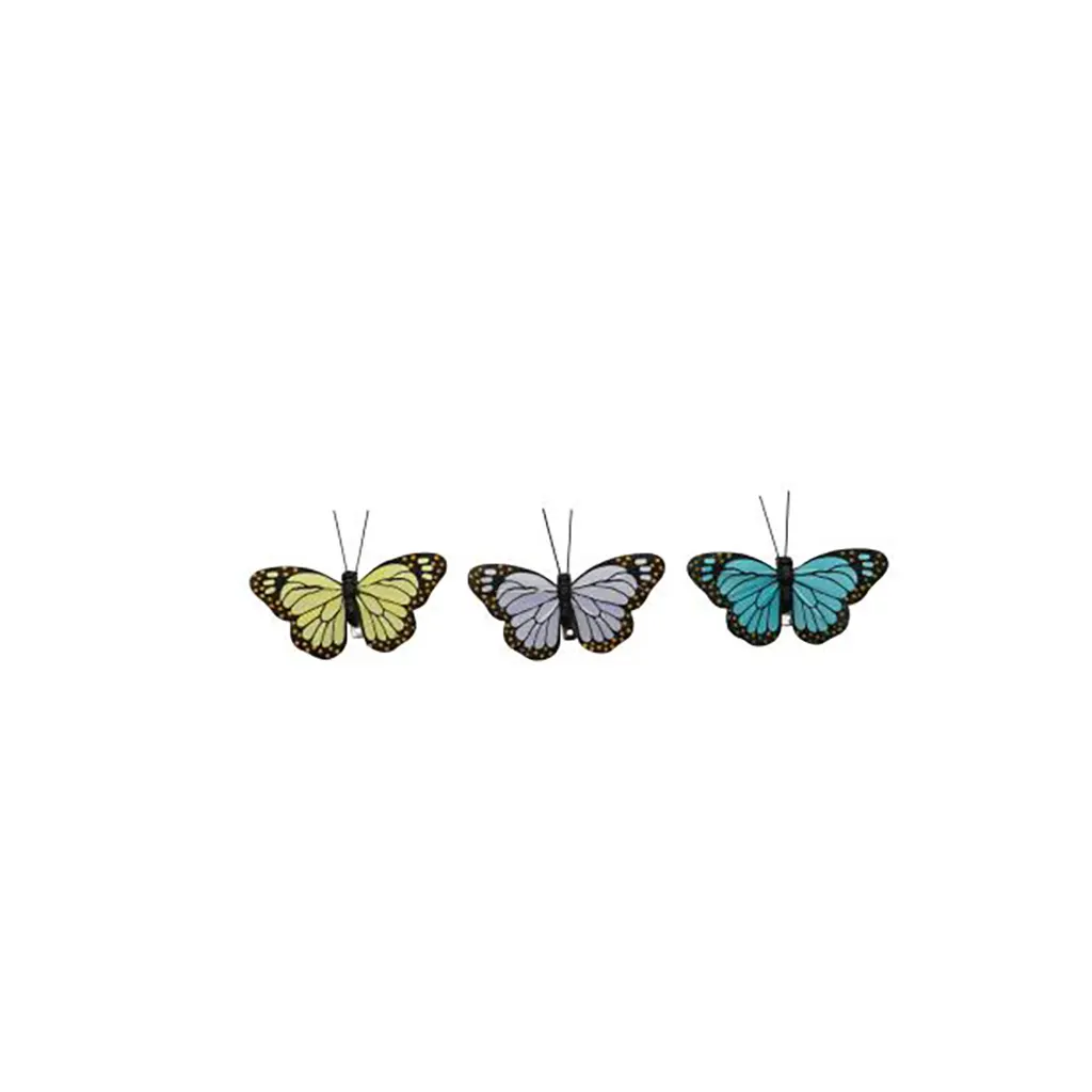 Butterfly Set 3pcs 7x5cm. Yellow/Lavendar/Turquoise