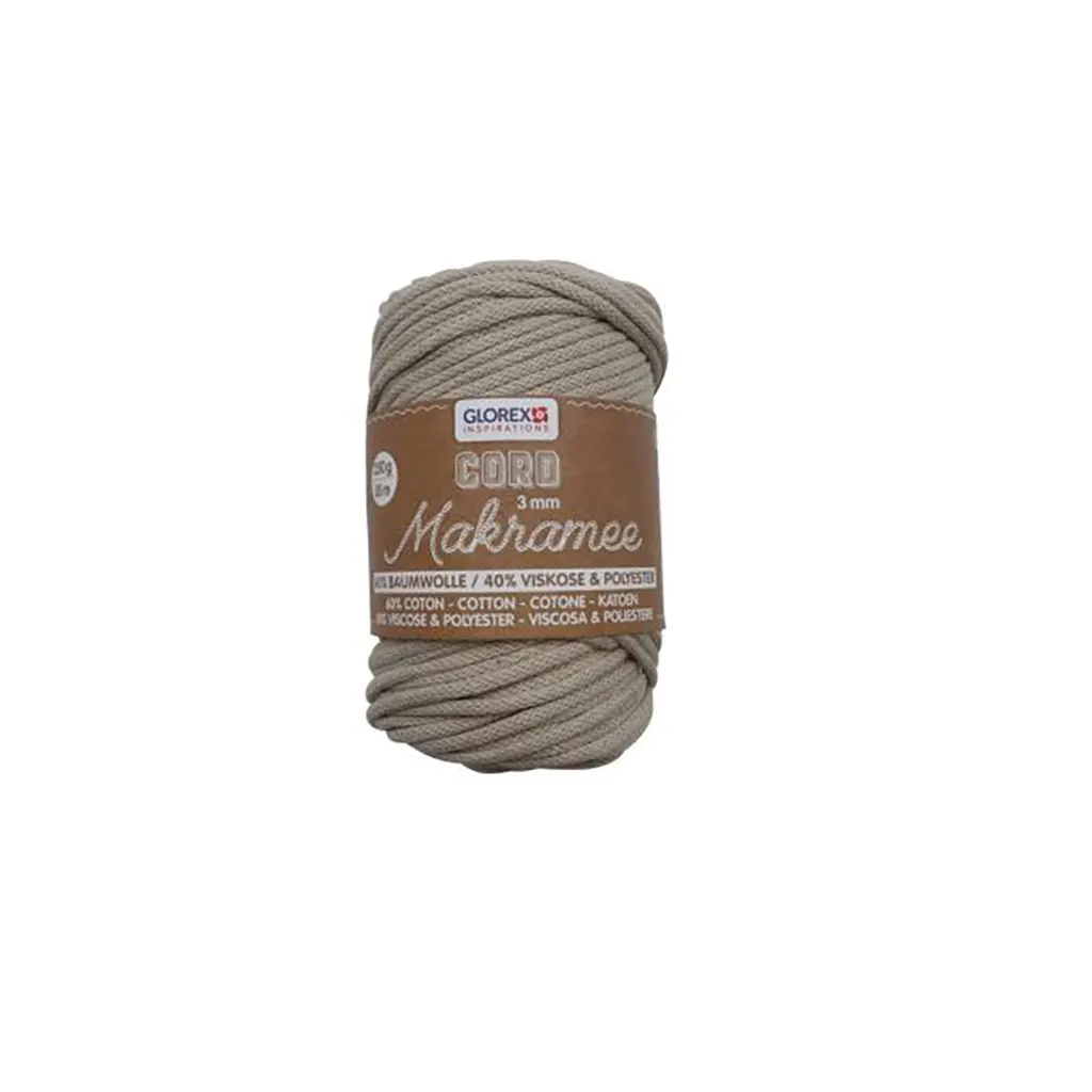 Makramee Cord 3mm 250G, Woven Taupe
