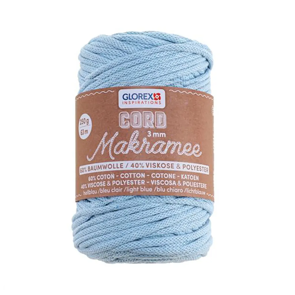 Makramee Cord 3mm 250G, Woven Light Blue