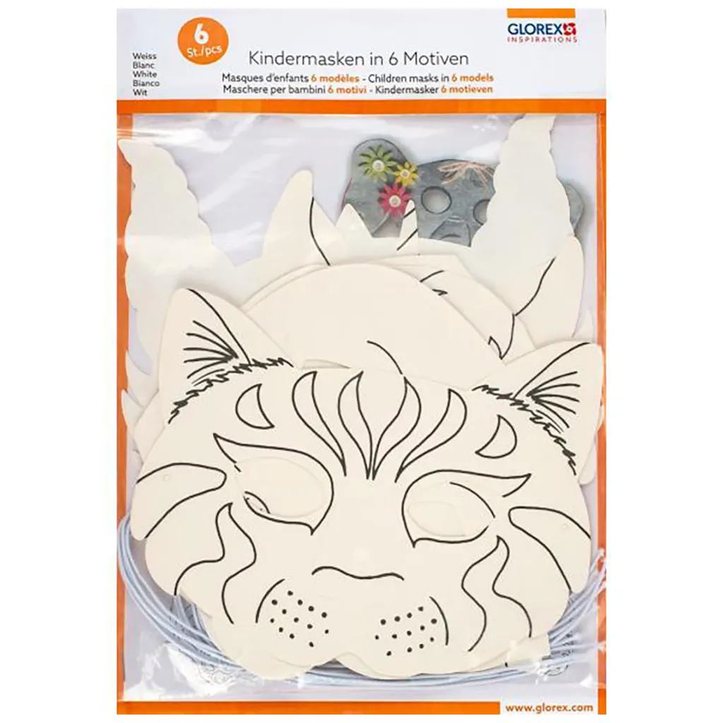 Children masks in 6 models 6pcs, White, Assorted