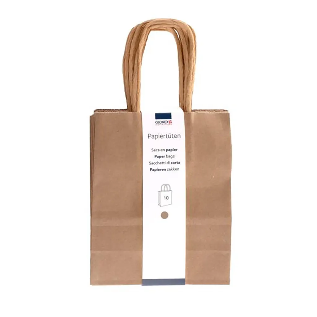 Paper Bag Cord Handle 12x15x5.5cm 10pcs, Natural