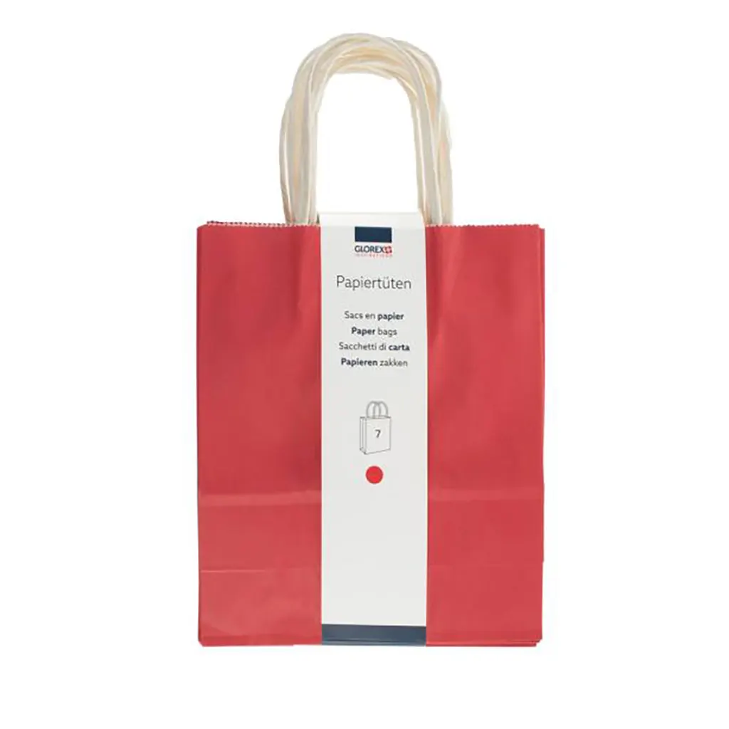 Paper Bag, Cord Handle 18x21x8cm 7pcs, Red