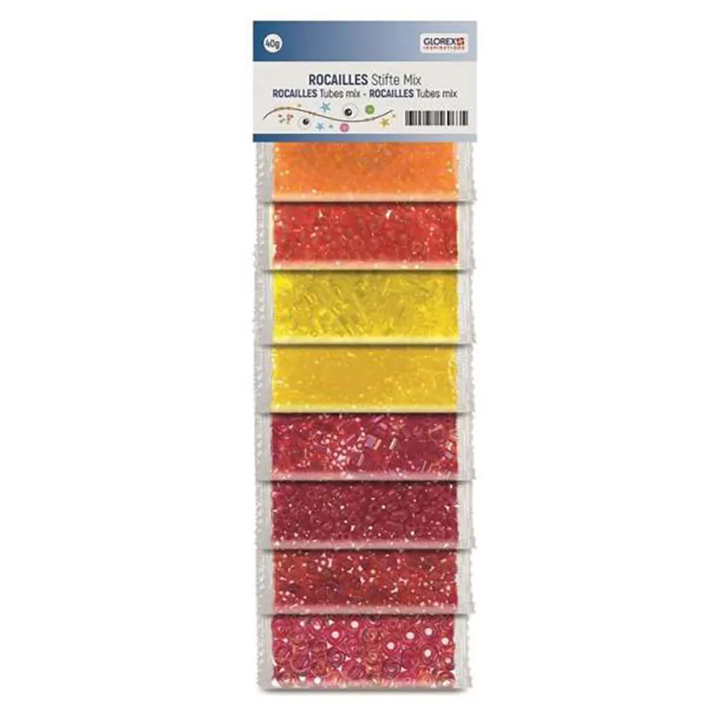 Rocailles/Tubes Mix Orange/ Yellow/Red Tones. 40g