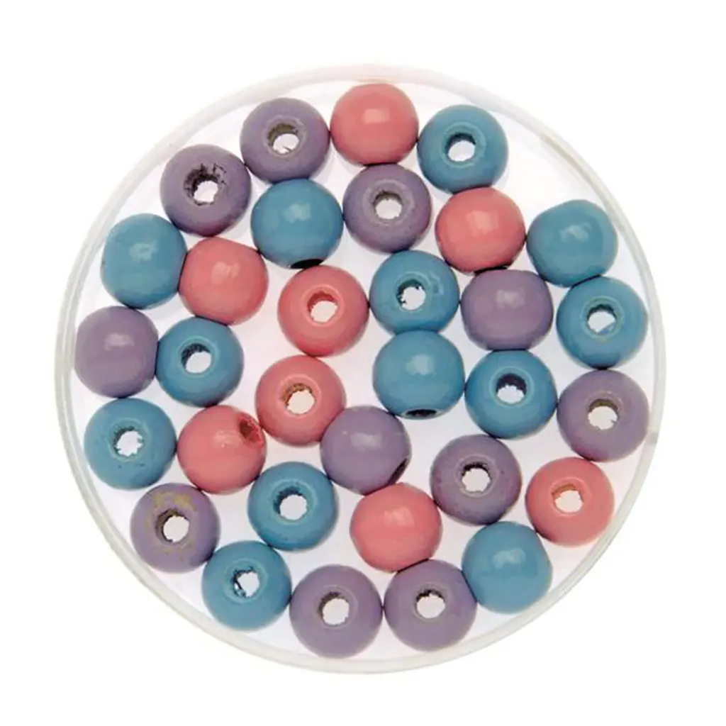 Wooden Beads 12mm 28pcs, Pink/Lilac/Light Blue