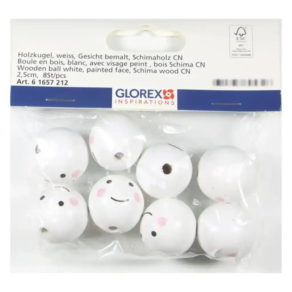Wooden Ball White Painted Face 2.5cm, 8pcs