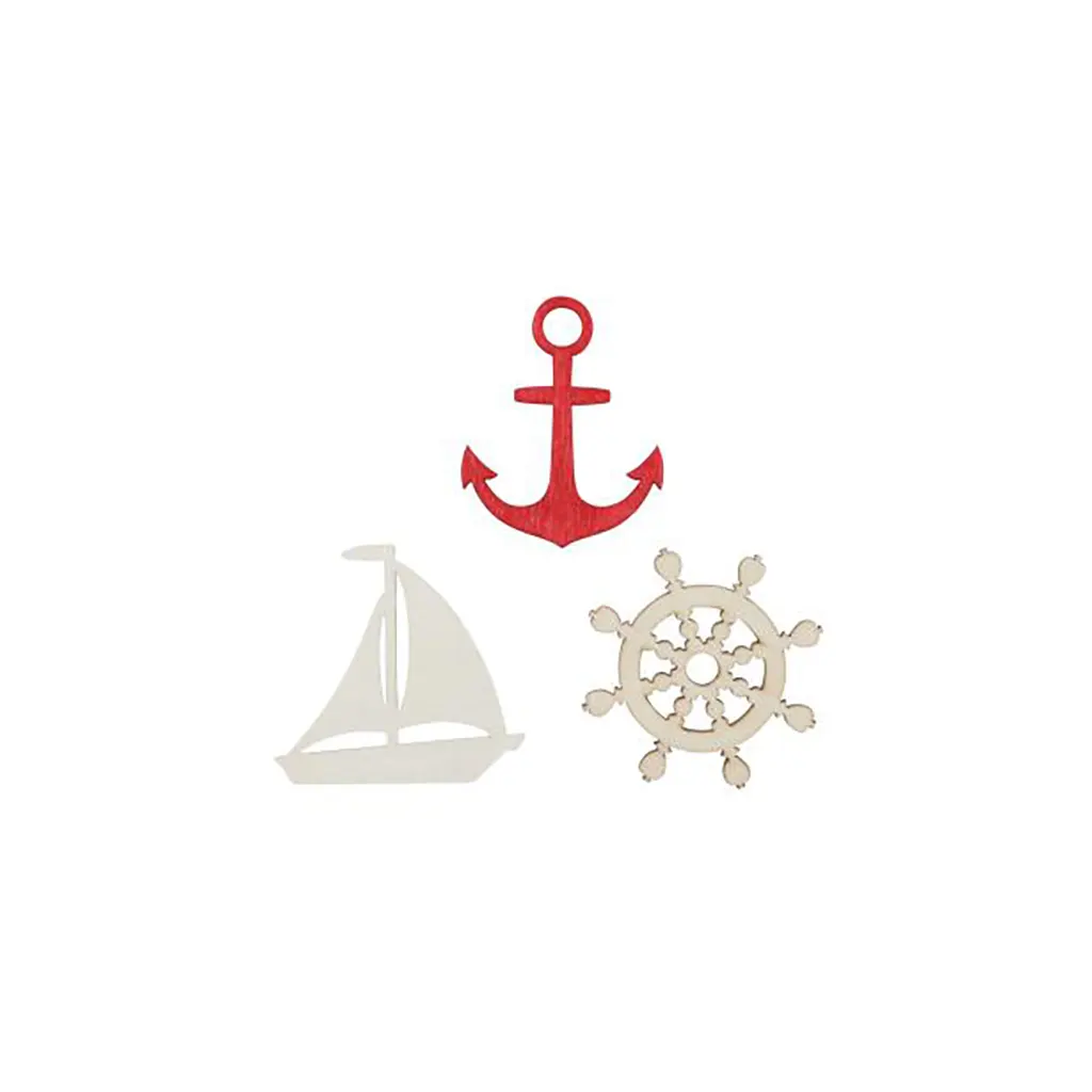Wooden Deco Maritime1, 4.5X3.5cm 9pcs, Red/Natural