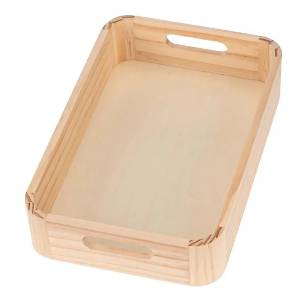 Tray with Handle 29x19cm Wood, Rounded Corners