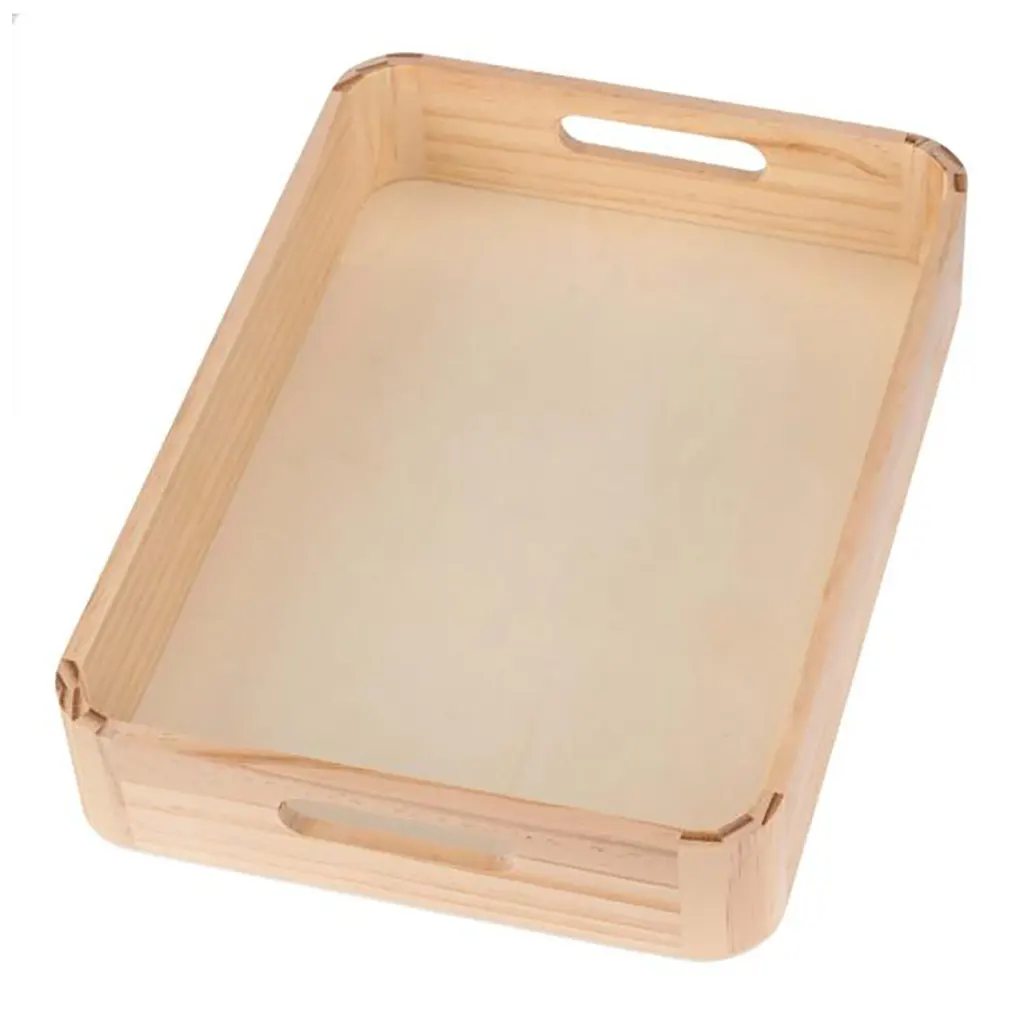 Tray with Handle 34,5x24,5cm Wood, Rounded Corners