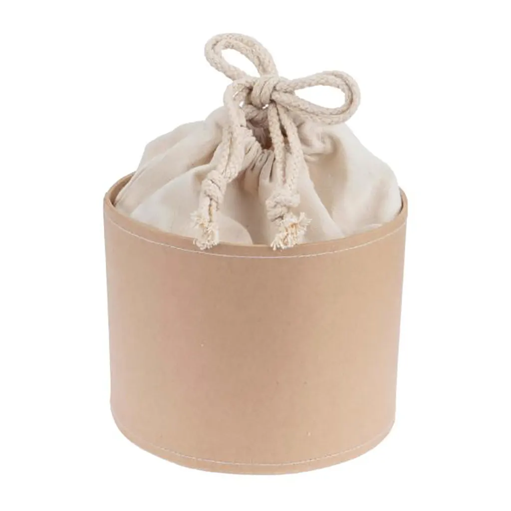 Cardboard box with cotton bag H 12cm. Dia 15cm.