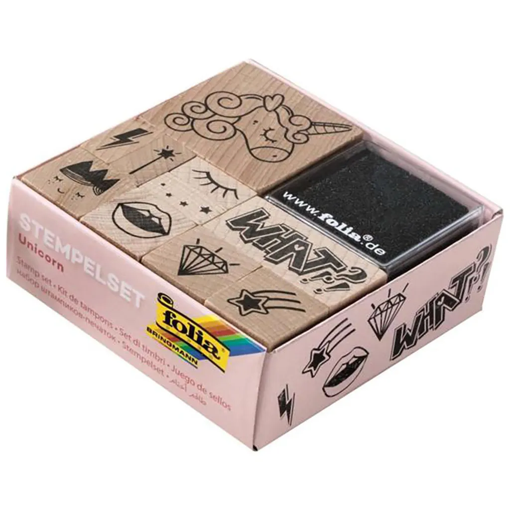 Wood Stamps Set Unicorn 10 Stamps + 2 Inkpads
