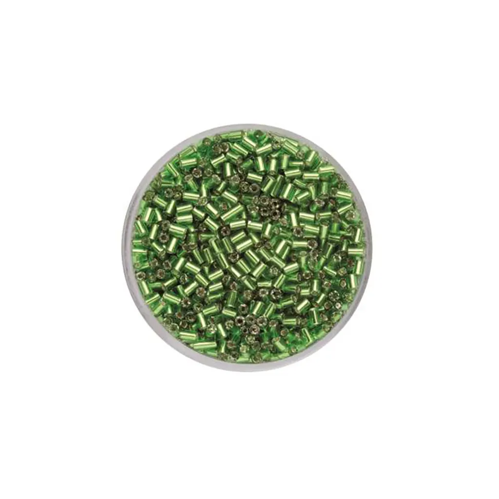 Glass Bugles 2.0mm 17g, Silver Luster Light Green
