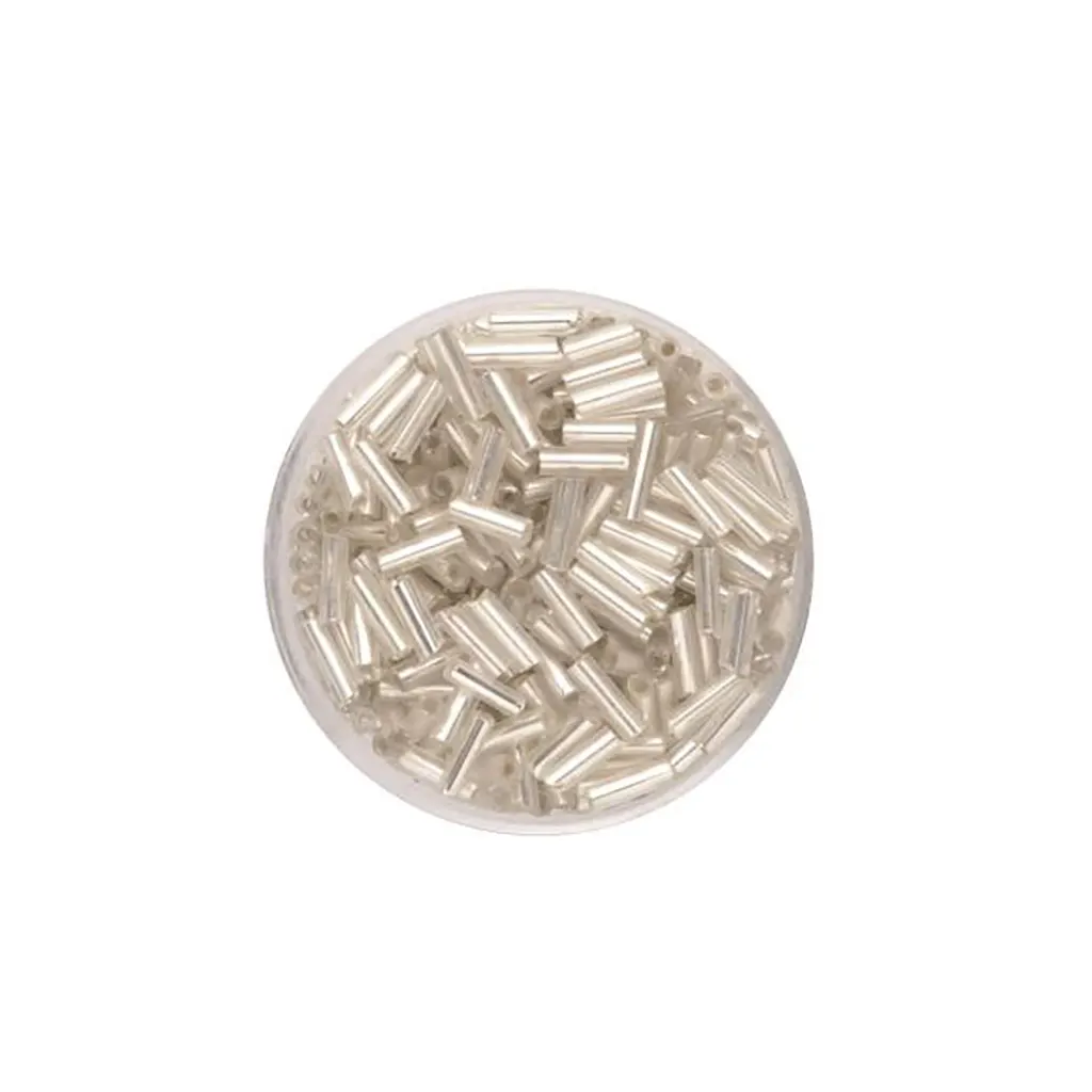 Bugle Beads 6mm 17g, Silver/Crystal