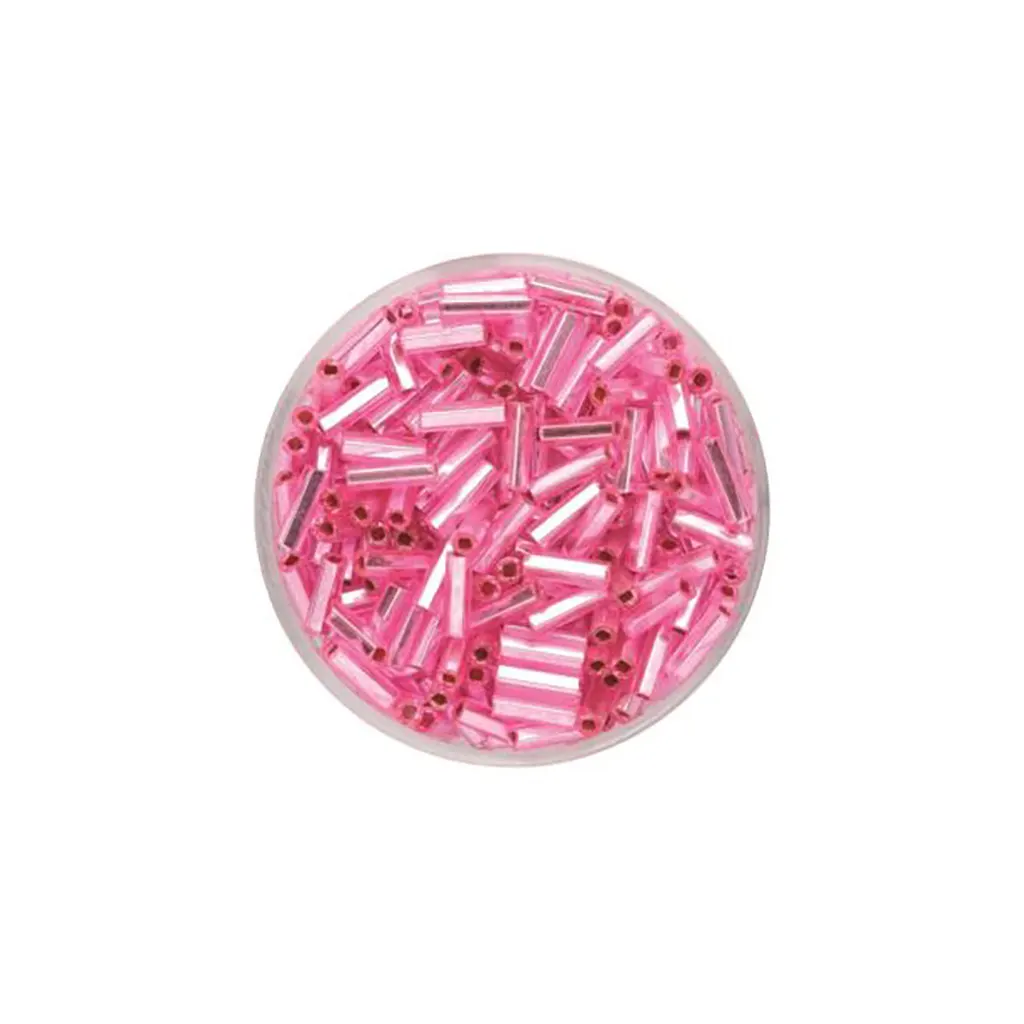 Bugle Beads 6mm 17g, Silver/Pink