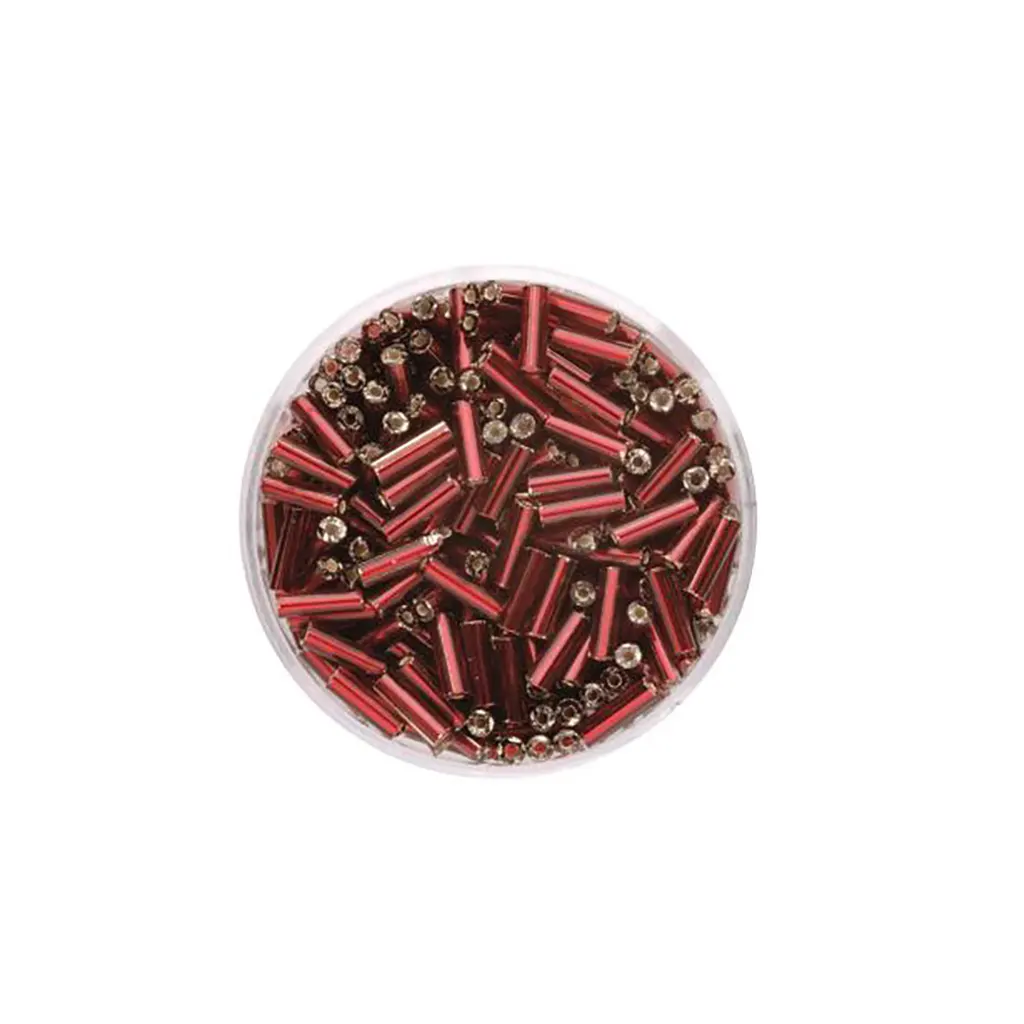 Bugle Beads 6mm 17g, Silver/Red