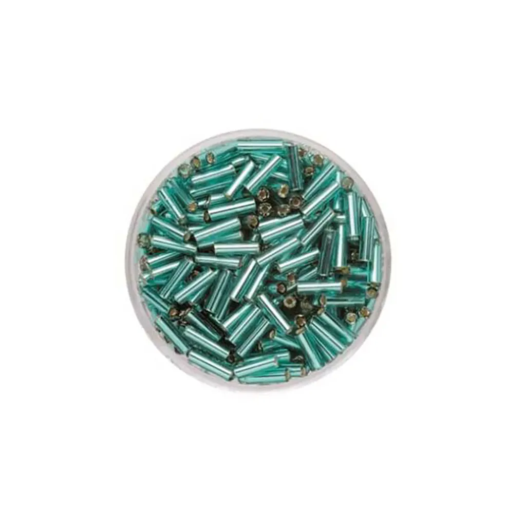 Bugle Beads 6mm 17g, Silver/Drak Green