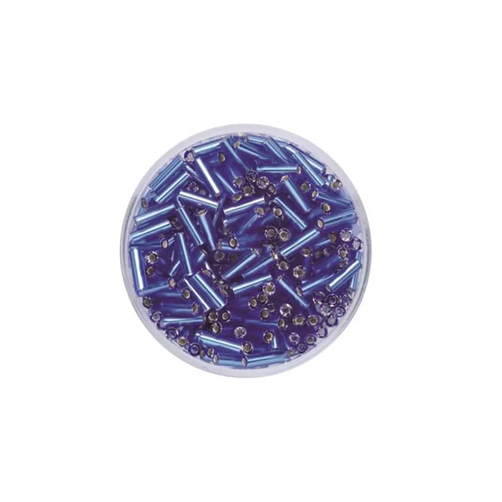 Glass Bugles 6.0mm 17g, Silver Luster Middle Blue