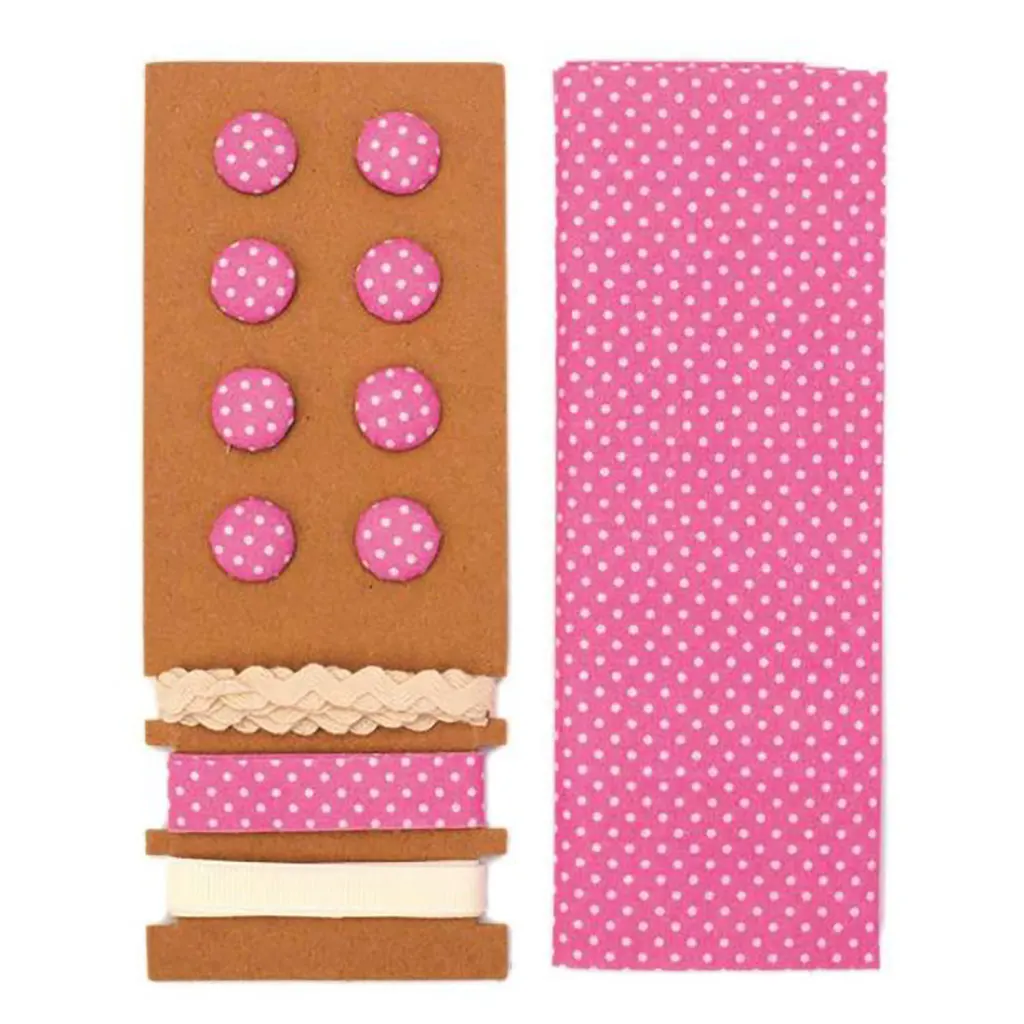 Textile Set Pink with Dots 48x48cm Ribbons 3x1m, 8 Buttons