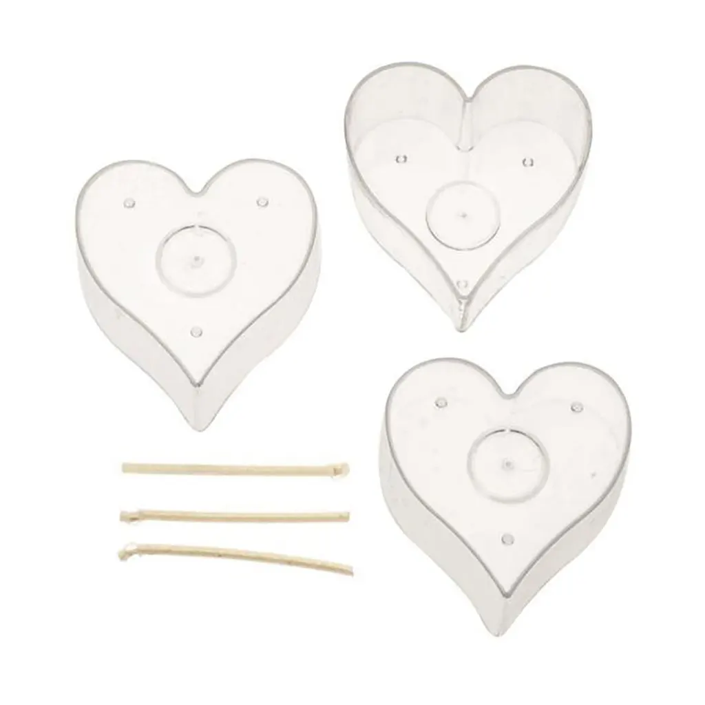 Candle Mould Heart 3pcs 53x55x25mm with Wick