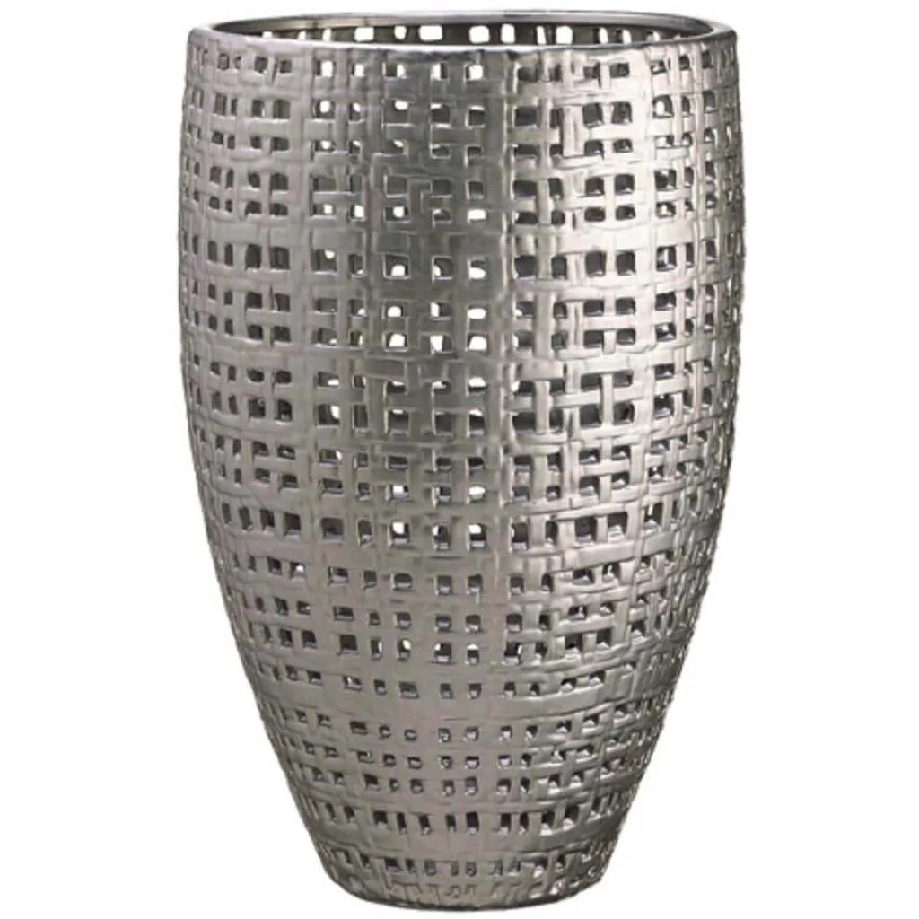 15.7D25.2"H Bkt Weave Cer.Vase