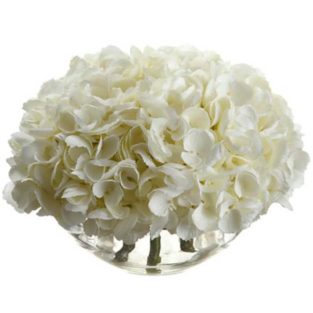 9"Hydrangea In Glass Vase Wh