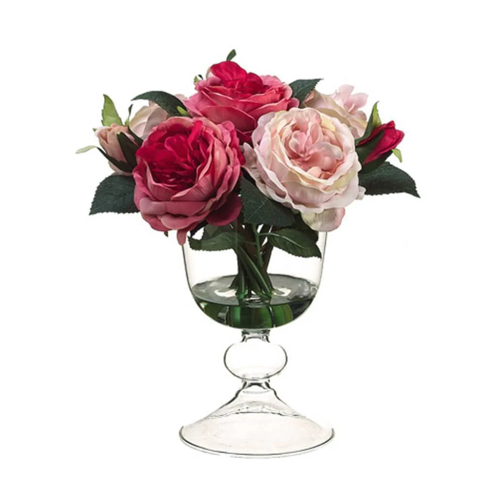 11"Rose In Glass Vase Pk/Tt