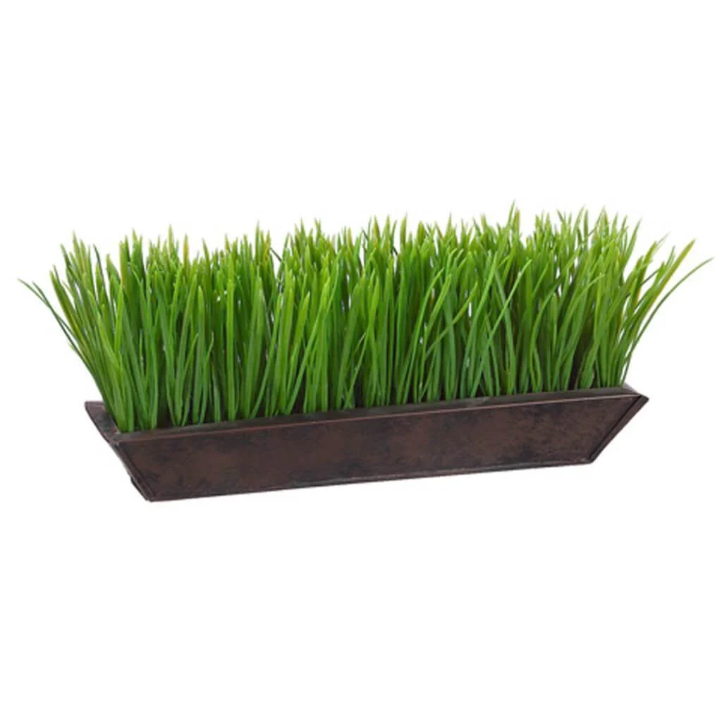 Grass In Tin Planter Green, 6in H x 13in W